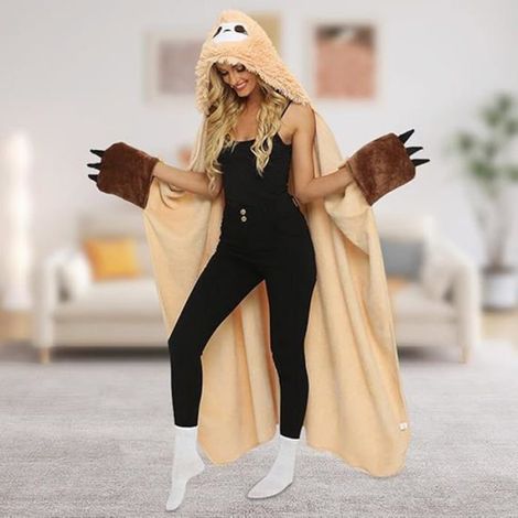 Couverture à capuche, couverture de canapé, 152 x 126 cm, portable, super douce, avec manches, cadeau de Noël pour femmes et (1/4)