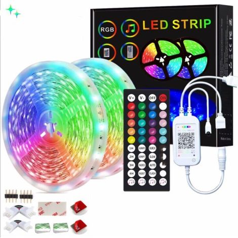 15m 5050 RGB Bluetooth LED Strip Kit, SZ-Climax Flexible Multicolour LED Strip with 44-Button Remote Control, 12V Power Supply, RGB LED Strip for Home, Parties, DIY, Christmas [Class (1/5)
