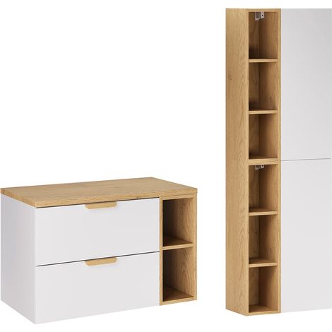 Ensemble meuble sous-vasque 80cm 2 niches et colonne Oria Blanc mat (1/5)