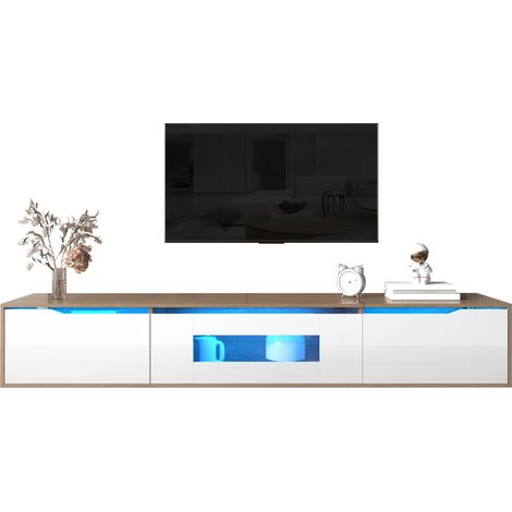 TV-Möbel - 180 x 35 x 30 cm - Mit LED-Licht mit 4 Beleuchtungsmodi - Hochglanzoberfläche - Weiß