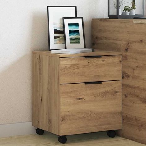 Caisson de Bureau à Roulettes en Chêne Massif, Meuble de Rangement 3 Tiroirs avec Verrouillage, Armoire Mobile pour Maison et Bureau, 45x38x54 cm (1/5)