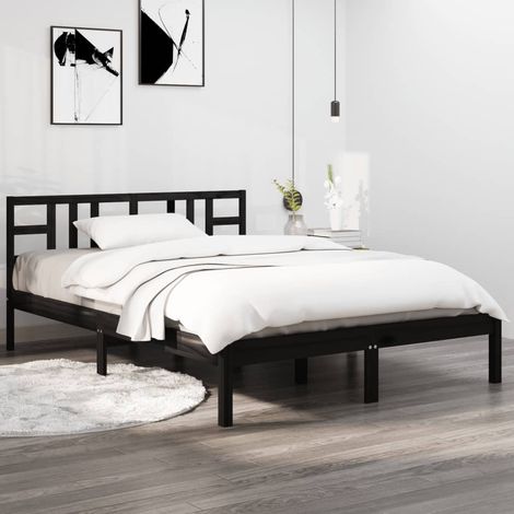 Bed Frame without Mattress Black 140x190 cm Solid Wood vidaXL (1/5)