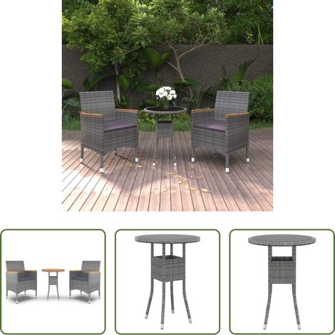 Gartenmöbel -  3-tlg. Garten-Essgruppe Poly Rattan Grau (1/5)