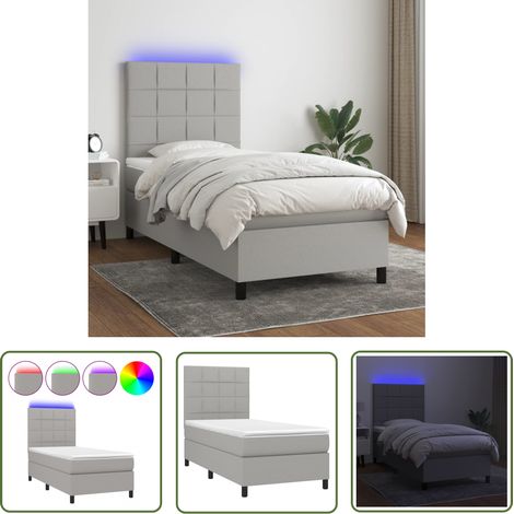 The Living Store Sommier à lattes de lit avec matelas et LED Gris clair 90x200cm - Sommier Tapissier - Lit Plateforme - Lit Avec Led - Matelas À Ressorts Ensachés - Têtière Ajustable (1/5)