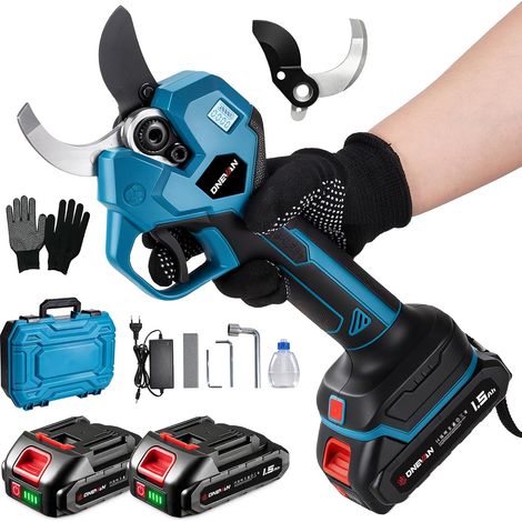 Sécateur Électrique sans Fil 40mm, écran LCD et lames en acier SK5 2 batteries de 1,5 Ah, plus de 400 coupes, 2 réglages d'ouverture (30/40mm), pour la taille et l'entretien des arbres (1/5)