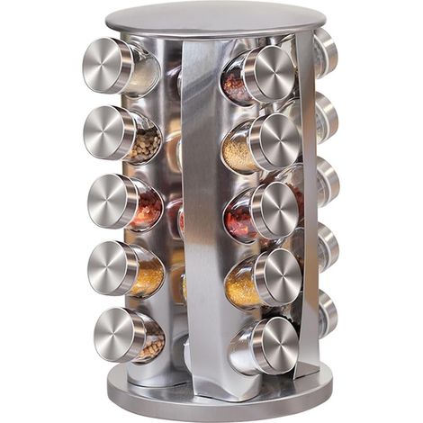 Ensemble de pots à épices en acier inoxydable 430, tour à épices rotative, boîte de rangement pour épices, pot à poivre (couleur : ronde, 20 bouteilles) (1/5)