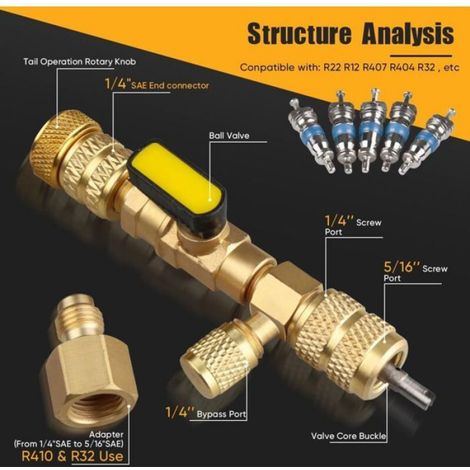 Kit De Démontage Et Installation De Noyau De Valve - Compatible SAE 1/4 Et 5/16 Pouces - Pour Réparation Climatisation R22 R32 R410A R134a - 20 Pièces (1/4)