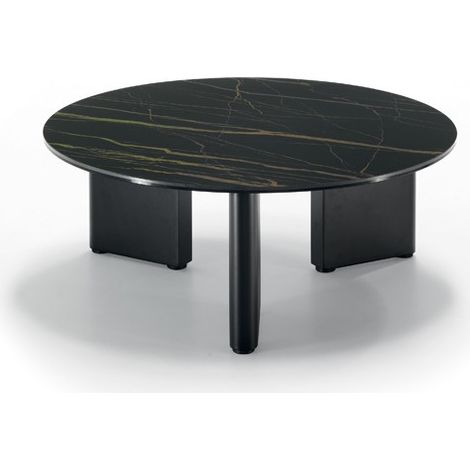 Tavolino da salotto Dot con top in ceramica su vetro marmo nero portoro e struttura in metallo verniciato nero - Ø 80 cm (1/3)