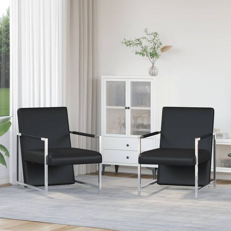 Sessel 2 Stk. Verchromtes Gestell Schwarz Kunstleder