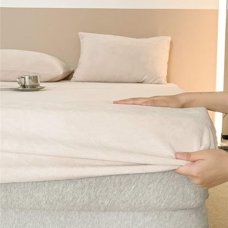 Shmshng – Drap housse polaire 180x200 cm – Bonnet 25 cm – Toucher cachemire – Super chaud et doux – Pour matelas épais jusqu'à 30 cm (1/5)