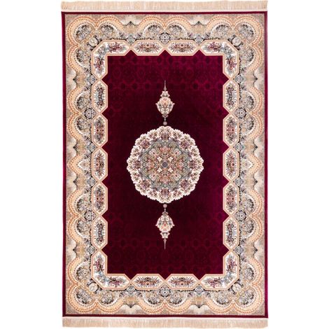 Tapis persan Halidey  - 150x100cm, Rectangular - 100% Acrylique - Tissé - Rouge foncé