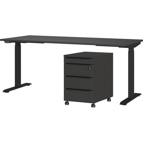 Bureau et caisson-tiroirs avec serrure Hermoso  237x80x72-118cm (1/2)