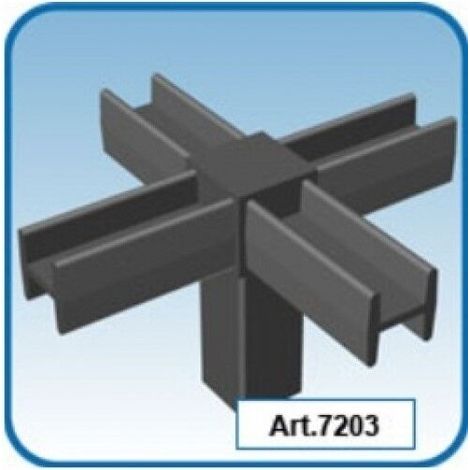 Profilo alluminio per scaffali e strutture modulari componibili dimensione disponibile: raccordo a 5 vie 7203