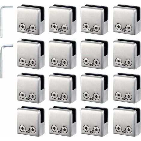 16 PCS Pince Verre 8-10mm en Acier Inoxydable 304 Réglable Angulairement Fixation Miroir Mural, pour Garde-Corps d'Escalier Clôture de Piscine (1/4)