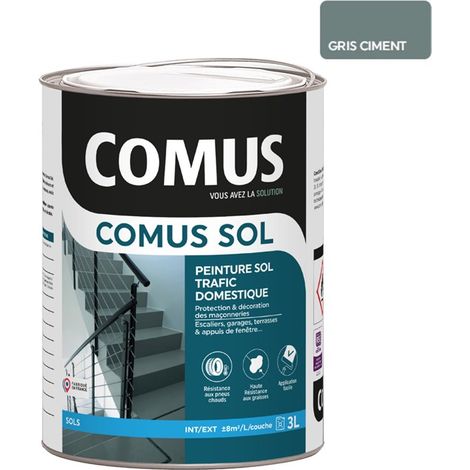 Comus – Peinture alkyde uréthane gris ciment 3L – Satin pour sols intérieurs et extérieurs – Trafic domestique modéré – Pour béton et bois (1/3)