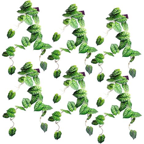 6 x 120cm Artificial Hanging Trailing Plant Alocasia Dragon Scale Green - Premium Quality (1/4)
