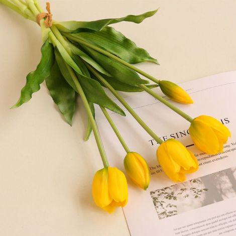 Bouquet de tulipes en silicone, fleur artificielle au toucher réaliste, romantique, haute qualité, 5 têtes (1/5)