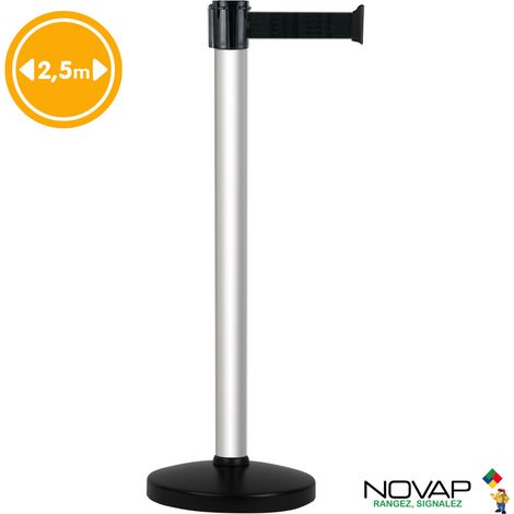 Poteau de guidage Alu anodisé - FIRST - sangle Noire 2,5m x 50mm sur socle portable - 2080019