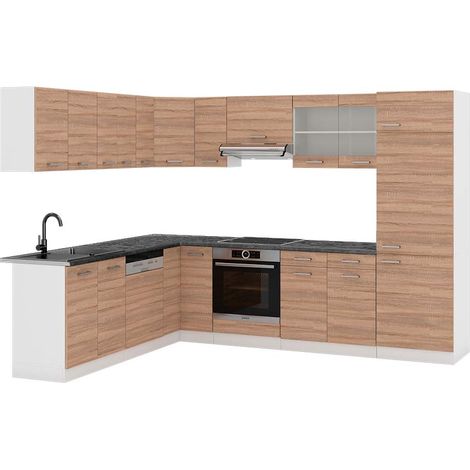 Cucina angolare completa R-Line, Sonoma/Bianco, 287 x 227 cm, PL Antracite, Vicco