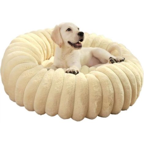 [NEVER USED] Round cat and dog bed in soft beige fabric, 50 cm in diameter, extra large cat bed, warm winter dog bed