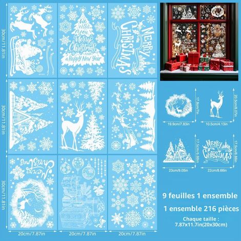 Autoaufkleber für Weihnachtsfensterdekoration, Fensteraufkleber für Weihnachtsdeko mit Flocon de Neige Père Noël Wapiti für DIY Weihnachtsdekoration (1/4)