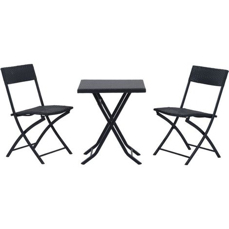 Muebles de jardín de ratán, conjunto de mesa y sillas, color negro. (1/5)