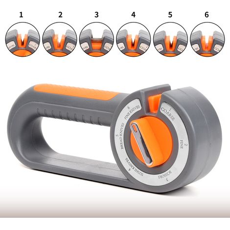 Afilador de cuchillos de cocina, afilador de navajas 6 en 1, afilador manual con eje de cerámica, papel de lija de diamante y placa de acero de tungsteno. (1/5)