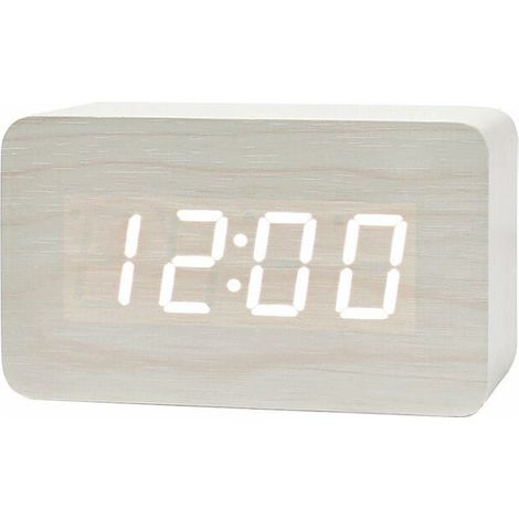 Digitaler Wecker aus Holz mit einstellbarer Helligkeit, Sprachsteuerung, rechteckiger LED-Uhr mit Anzeige von Uhrzeit und Temperatur, Wohnaccessoire (1/5)