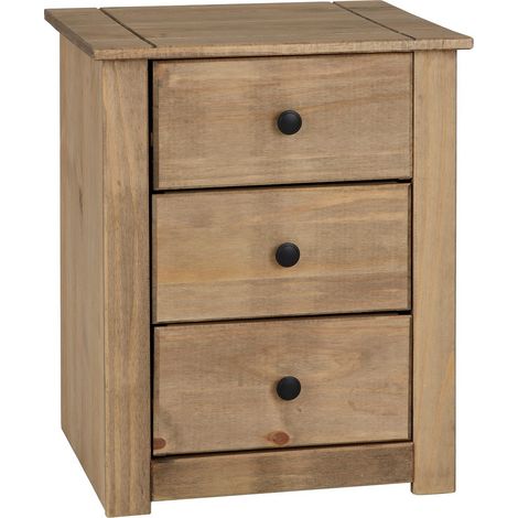 Multi Pack of 2 - Panama 3 Drawer Bedside Table - L40.5 x W57 x H46.5 cm - Natural Wax