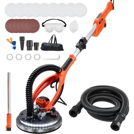 Lijadora de Pared y Techo 950 W, Lijadora Jirafa, 7 Velocidades 1000-2300 RPM, Plegable y Extensible 1,4-1,8 m, LED, Manguera de Polvo, 15 Hojas de Papel de Lija, para Suelo Pared de Gotelé Yeso (1/5)