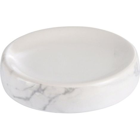 Porte Savon en Céramique "Effet Marbre" 11cm Blanc (1/2)