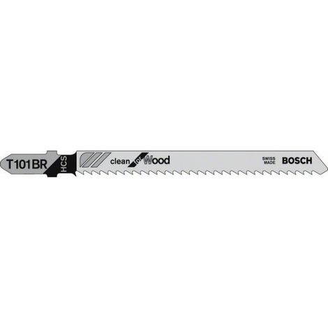 Bosch – Lame de scie sauteuse T 101 BR – Lot de 5 – Longueur 100 mm – Pour bois tendre et panneaux 3-30 mm – Pas 2,5 mm – 2608630014
