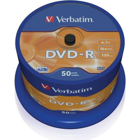 DVD-R Verbatim 16x 4,7 GB (paquete de 50) PLATA MATE (1/2)