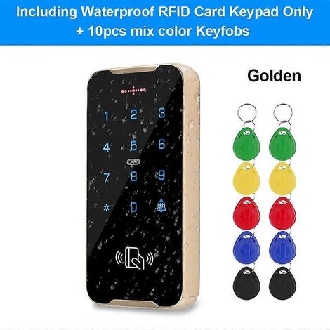Clavier de contrôle d'accès RFID étanche IP68, boîtier métallique, lecteur de cartes RFID tactile pour serrure de porte extérieure S60 doré (1/5)