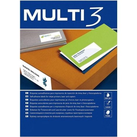 MULTI 3 4703 - Etiquetas adhesivas para impresión, inkjet laser y fotocopiadoras - Medida 70x 35 mm, pack de 100 hojas