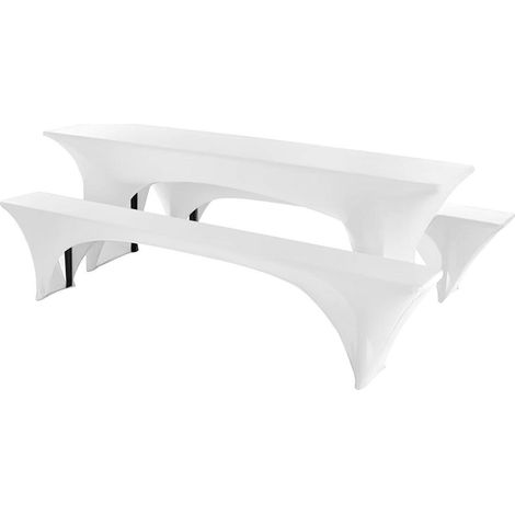 Bierzeltgarnitur Hussen Set 3-teilig, Stretch, Weiß, 220x70cm (1/5)