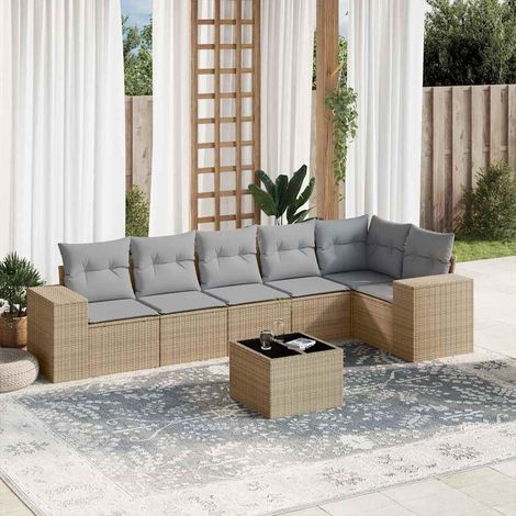 Set sofás de jardín 7 piezas y cojines ratán sintético beige vidaXL (1/5)