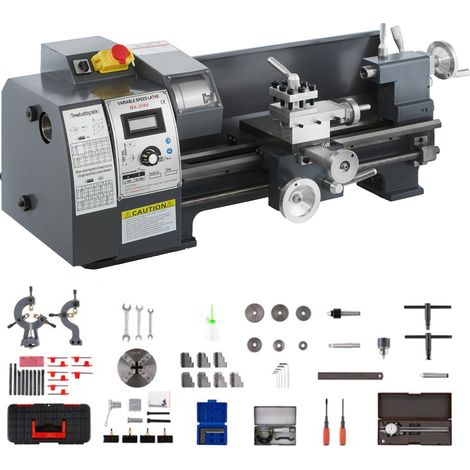 Vevor – Tour à métaux 210x400 mm – Moteur 1100 W – Vitesse variable 0-2250 tr/min – Mandrin 4 mâchoires – Outils de mesure inclus