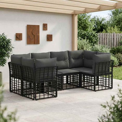 vidaXL Set di divani da esterno con cuscino 6 pcs Nero Poliestere