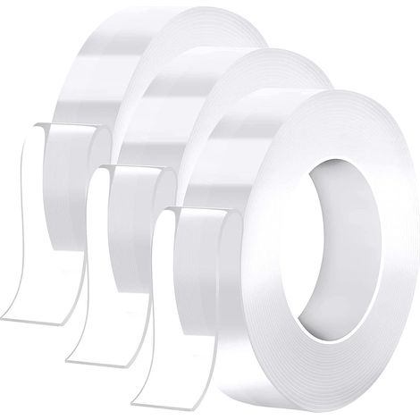 3 Rouleau Double Face Extra Fort Ruban Adhésif Double Face Réutilisable Multifonctionnel Ruban Adhésif Lavable sans Traces Tape (1/5)