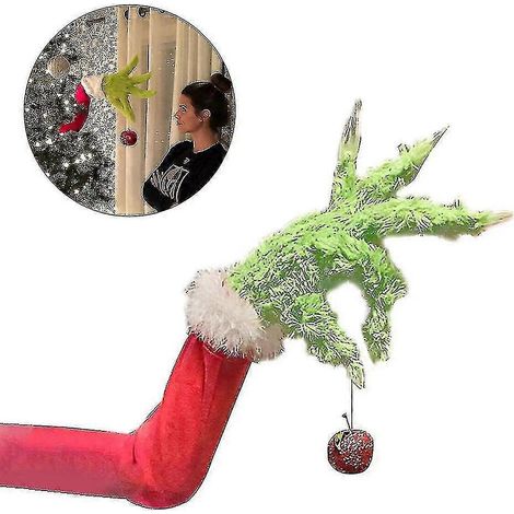 Décoration de fête de Noël : Couronne de sapin de Noël « Le Grinch a volé » et accessoires en peluche à mains (1/5)
