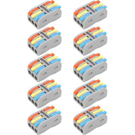 Lot de 10 connecteurs de conducteur à levier miniature 3 entrées/3 sorties, bornier d'éclairage rapide 250 V (1/5)