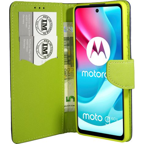 Buch Tasche "Fancy" kompatibel mit Motorola Moto G60S Handy Hülle Etui Brieftasche Schutzhülle mit Standfunktion, Kartenfach Blau-Grün (1/5)