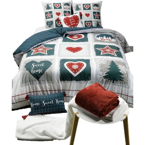 Housse de couette + 2 taies 240 x 260 cm Sweet home (1/2)