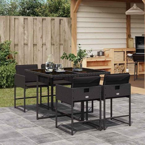 vidaXL 5 Piece Garden Dining Set with Cushions Black Poly Rattan (1/5)