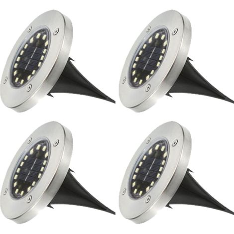 Lampe Solaire Encastrable - 16 Led Aluminium Imperméable - Pour Jardin Allée Paysage - Lot De 4 (1/5)