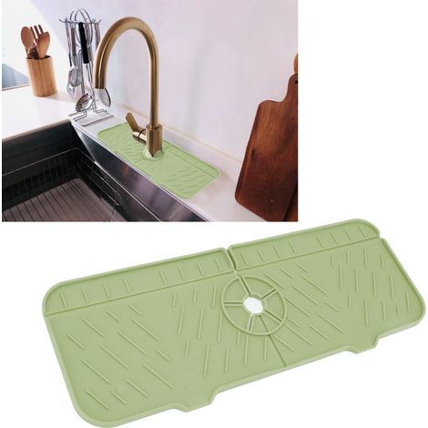 Protection anti-éclaboussures en silicone pour robinet, tapis de bonde en silicone pour robinet, tapis pour évier de cuisine et de salle de bain, vert (1/5)