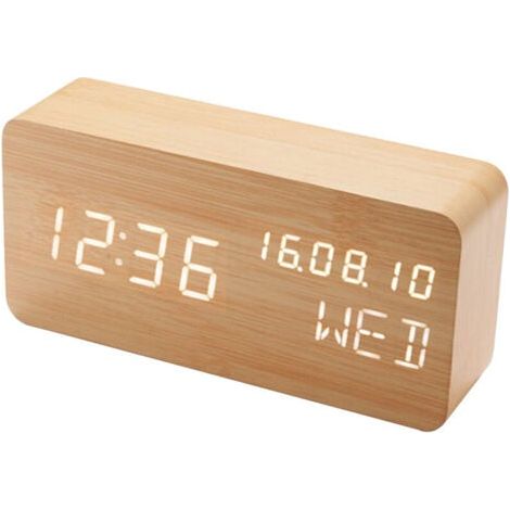 (Holzfarbe) Digitaler Holzwecker mit LED-Soundsteuerung, Dual-Power-Versorgung über USB-Batterie, leise Holzuhr mit LED, Dekorationen für Zuhause