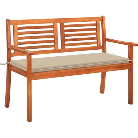 Banco de jardín 2 plazas madera maciza eucalipto y cojín 120 cm