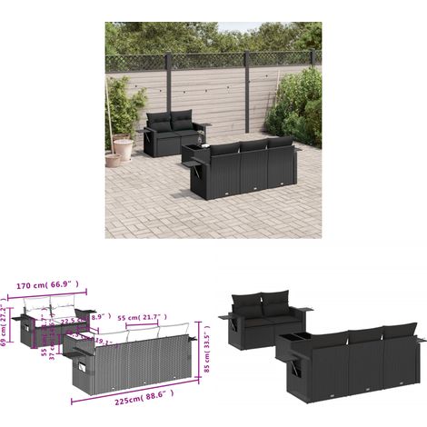 6-tlg. Garten-Sofagarnitur mit Kissen Schwarz Poly Rattan - Gartenmöbel - PE-Rattan Möbel - Outdoor-Lounge - Sofasatz - Esszimmerset - Home & Living (1/3)